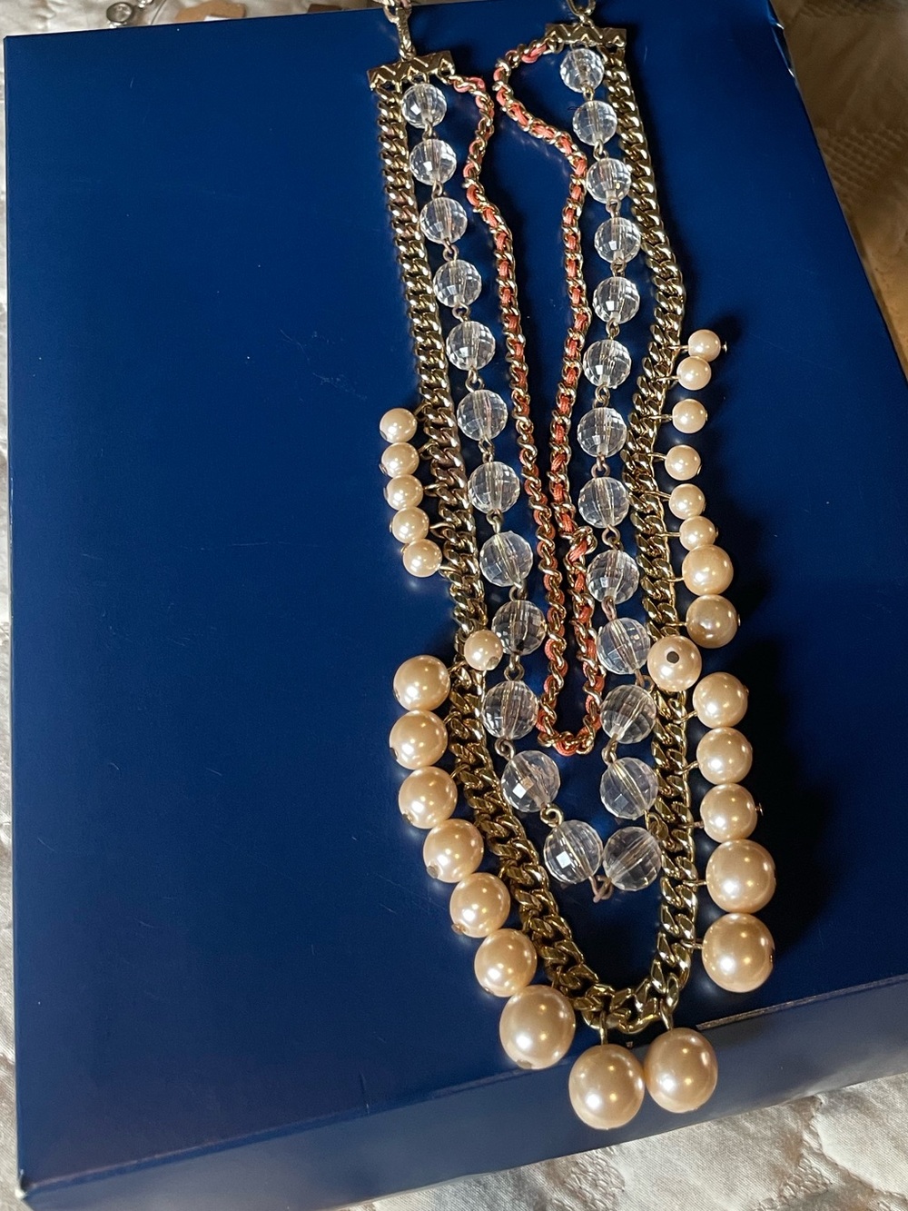 ViVI Multi-Strand Pearl, Crystal & Gold-Tone Chain Necklace